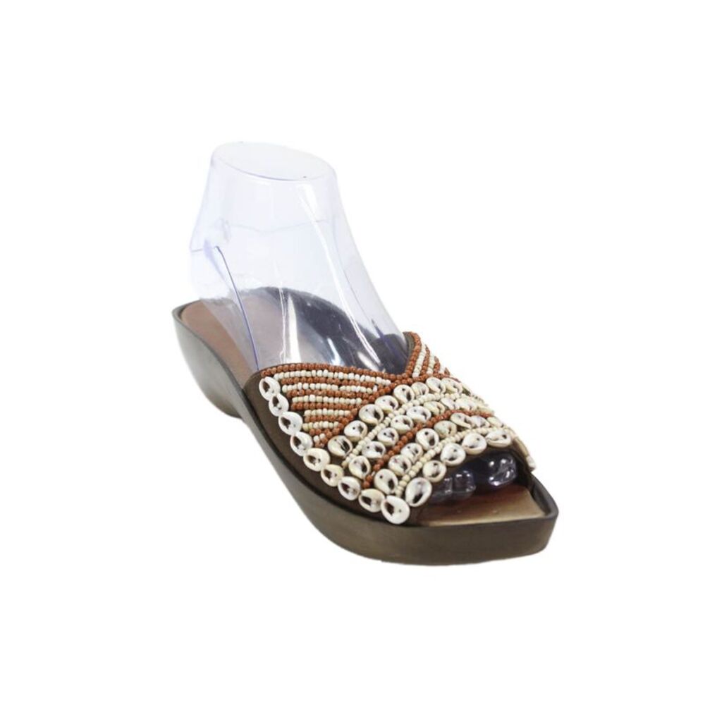 Robert Clergerie Womens Leather Beaded Abstract Pointed Toe Clogs Brown Size 6